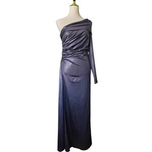 Zara one-shoulder formal gown in a sleek gunmetal metallic Womens L